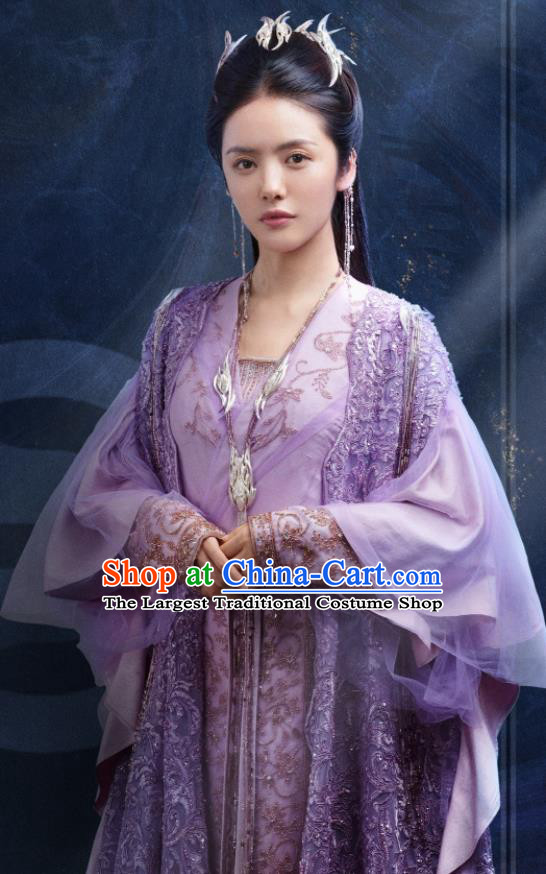 China Romance Drama The Blessed Girl Yin Zhuang Clothing Traditional Noble Lady Purple Dress Ancient Swordswoman Garment Costumes and Headpieces