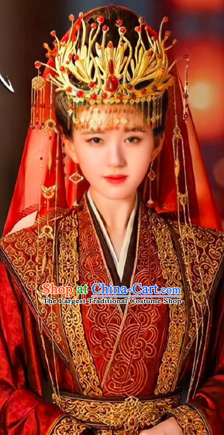 Chinese TV Series Qie Shi Tian Xia Wedding Dresses Royal Empress Garment Costumes Ancient Queen Red Clothing