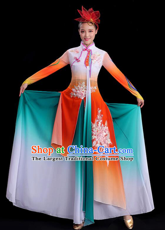 Chinese Umbrella Dance Gradient Red Dress Classical Dance Clothing Ancient Fairy Dance Garment Costumes