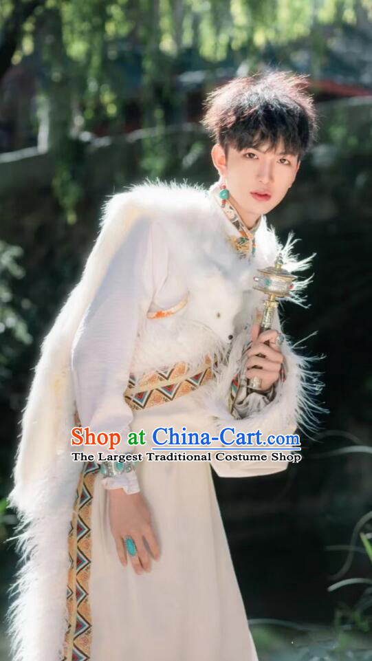 Chinese Ethnic Stage Performance Garment Costume Zang Nationality Male Clothing Tibetan Festival Apparel