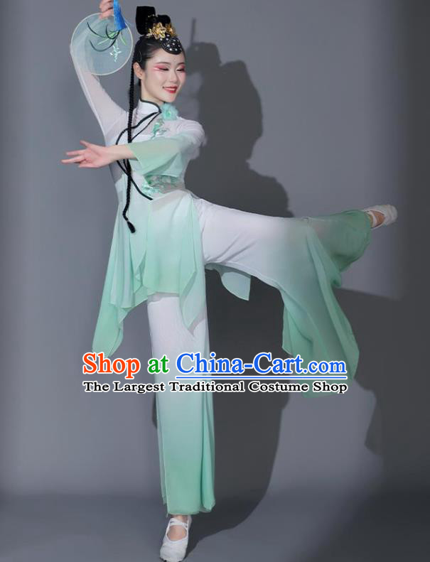 Chinese Dancing Competition Clothing Folk Dance Garment Yangko Dance Costumes Fan Dance Green Outfit