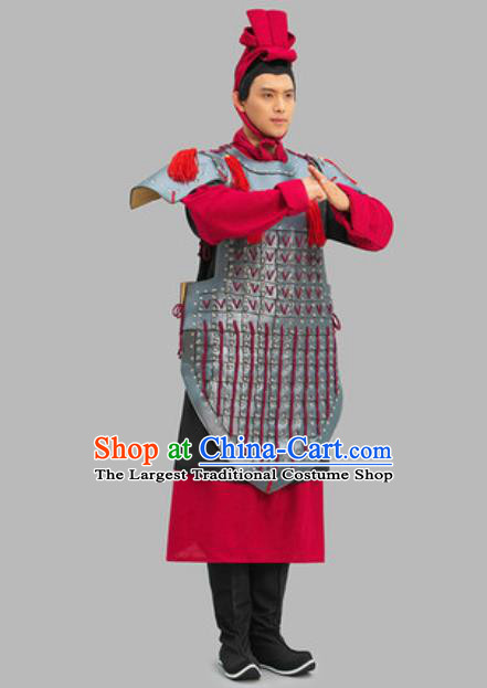 Chinese Ancient General Garment Costume Qin Dynasty Soldier Armor TV Series Warrior Clothing Complete Set