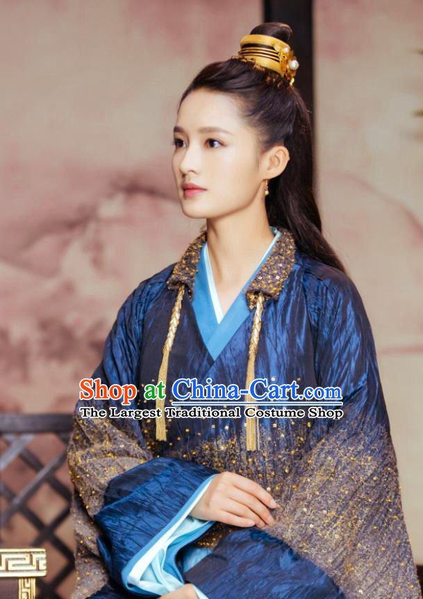 Chinese Ancient Princess Blue Dress Clothing Traditional Court Lady Garments TV Series The Wolf Ma Zhaixing Replica Costumes