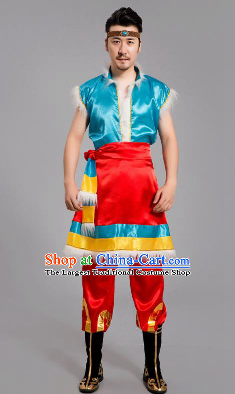 Chinese Ethnic Festival Costumes Tibetan Minority Folk Dance Clothing Zang Nationality Male Outfits