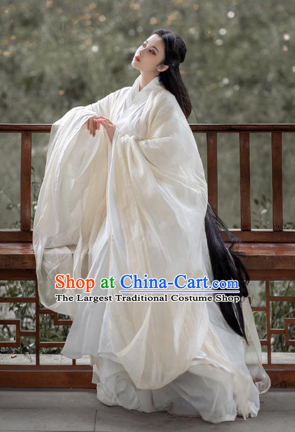 Chinese Traditional White Hanfu Clothing Ancient Swordswoman Dress Outfits Wei Dynasty Princess Costumes