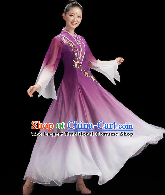 Chinese Classical Dance Garment Costume Umbrella Dance Purple Dress Women Group Dance Clothing Fan Dance Outfit