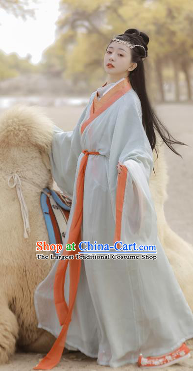 Chinese Traditional Hanfu Straight Front Robe Clothing Ancient Palace Lady Dress Garments Han Dynasty Princess Historical Costumes