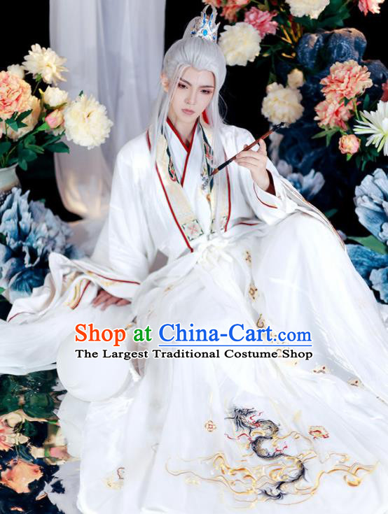 Chinese Ancient Royal Prince Clothing Traditional White Hanfu Dress Jin Dynasty Noble Childe Garment Costumes