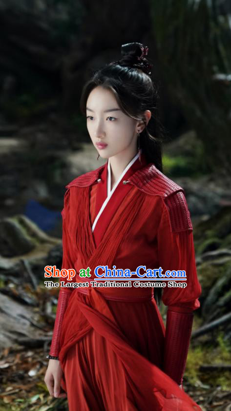 Chinese TV Ancient Love Poetry Hou Chi Red Costumes Ancient Female Immortal Clothing Xianxia Series Drama Swordswoman Dress Garments