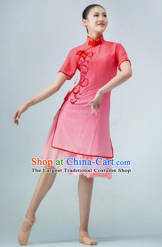 Chinese Modern Dance Costume Ballet Dance Pink Dress Dance Stage Performance Qipao Women Group Dance Clothing