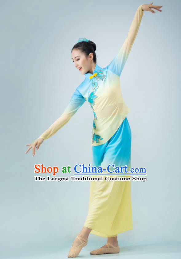 Chinese Woman Group Dance Clothing Folk Dance Costume Yangge Performance Blue Outfit Yangko Performance Garments