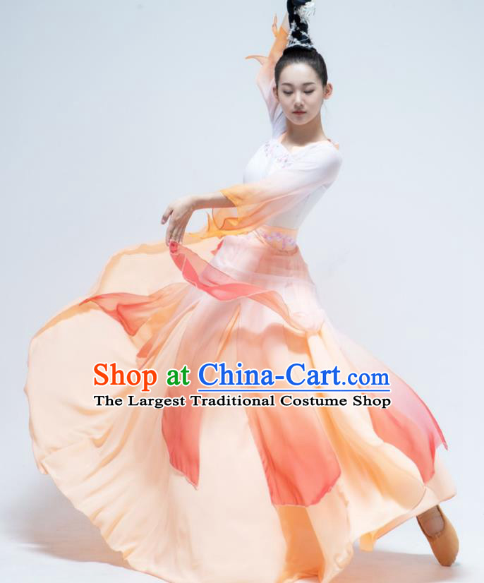 Chinese Stage Performance Costume Women Group Dance Orange Dress Han Tang Dance Garment Classical Dance Clothing