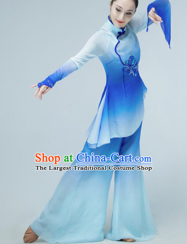 Chinese Yangko Dance Clothing Stage Performance Costume Folk Dance Blue Outfit Fan Dance Garments