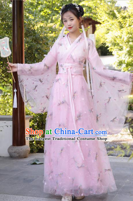 Chinese Traditional Garment Costume Ancient Fairy Pink Dress Clothing