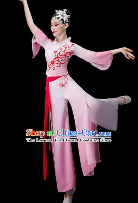 Chinese Folk Dance Pink Outfit Fan Dance Costumes Yangko Dance Clothing