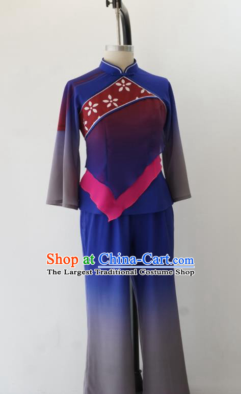 Chinese Folk Dance Blue Outfit Yangko Dance Costume Spring Festival Gala Stage Performance Clothing