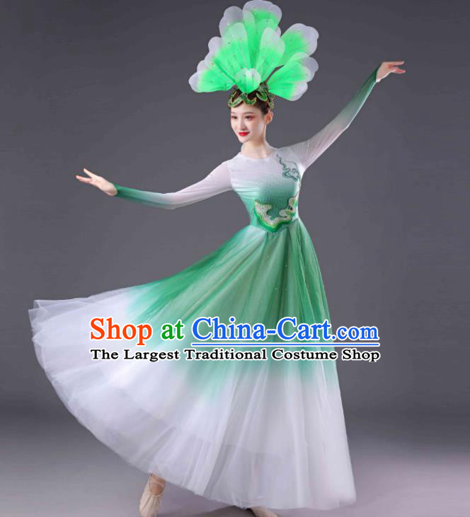 Chinese Women Group Dance Green Dress Modern Dance Costume Spring Festival Gala Opening Dance Clothing