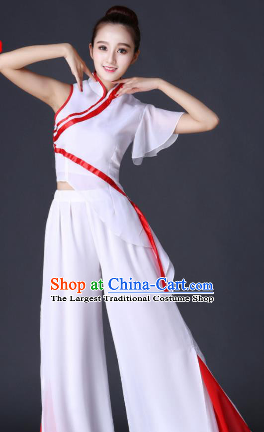 Chinese Folk Dance White Outfit Yangko Dance Costume Women Fan Dance Clothing