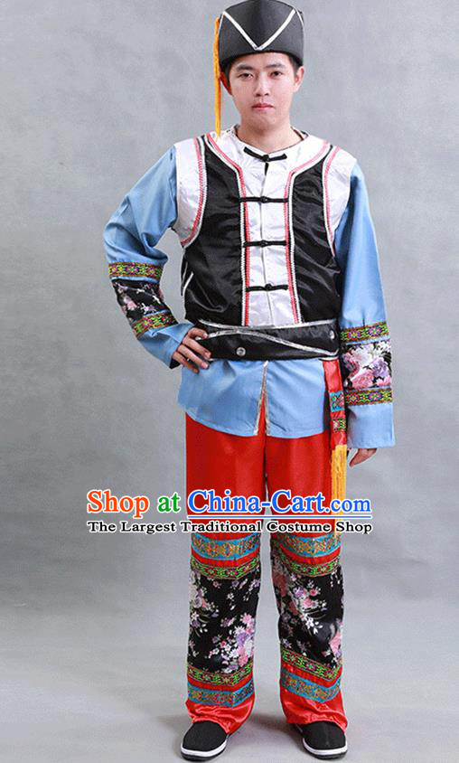 Chinese Hmong Ethnic Male Folk Dance Costume Festival Stage Performance Clothing Miao Nationality Dance Outfit