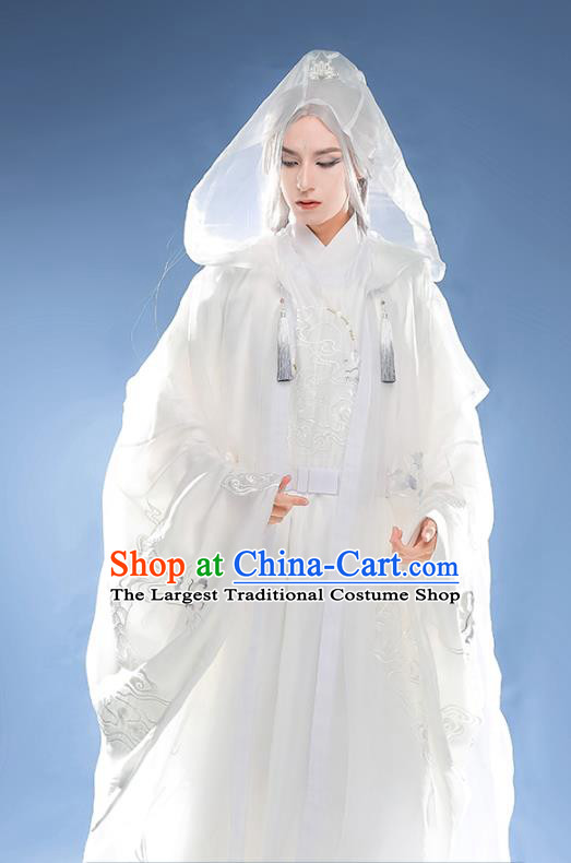 Chinese Ancient Noble Childe White Garments Traditional Embroidery Hanfu Clothing Ming Dynasty Prince Historical Costumes