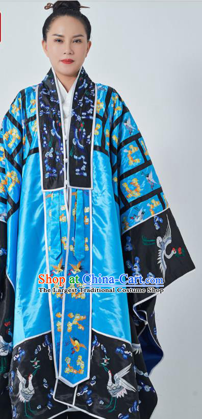 Chinese Handmade Blue Silk Taoist Robe Embroidered Plum Cranes Robe Garment Traditional Wudang Taoism Priest Frock