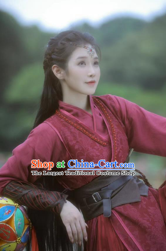 Chinese Ancient Female Swordsman Red Dress Clothing Romantic TV Drama Good Bye My Princess Xiao Feng Garment Costumes