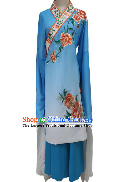 Chinese Peking Opera Hua Tan Garment Costume Ancient Young Mistress Blue Dress Shaoxing Opera Actress Clothing