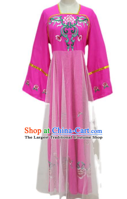 Chinese Peking Opera Xiaodan Garment Costume Ancient Palace Maid Magenta Dress Shaoxing Opera Servant Woman Clothing