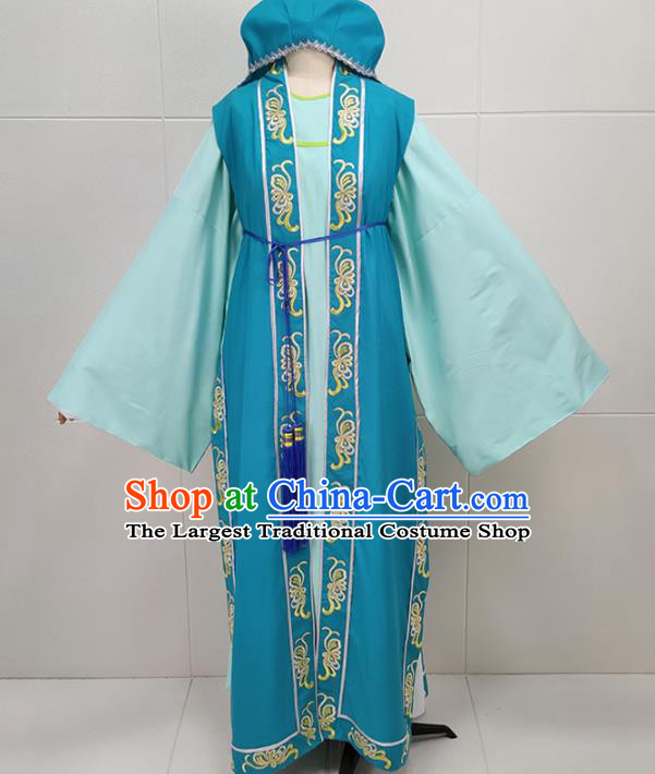 Chinese Ancient Scholar Blue Suit Shaoxing Opera Liang Shanbo Clothing Peking Opera Xiaosheng Garment Costume