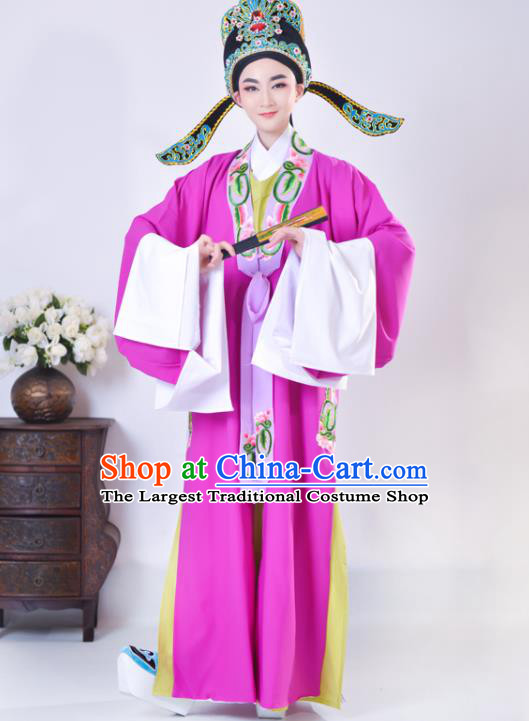 Chinese Shaoxing Opera Young Male Clothing Ancient Scholar Zhao Sheng Costume Beijing Opera Xiaosheng Magenta Cape