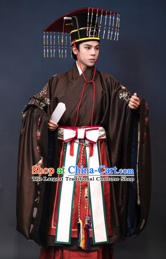 Chinese Ancient Emperor Garment Clothing Ming Dynasty Royal Prince Official Costumes and Headpiece Set