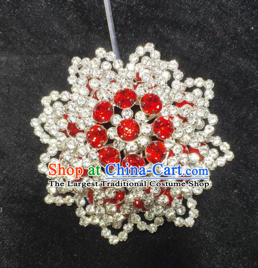 Chinese Beijing Opera Diva Red Gems Headpiece Ancient Princess Hair Pin Peking Opera Hua Tan Hair Jewelry