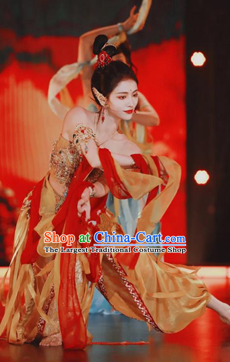 Chinese Ancient Lou Lan Princess Dress Costume Flying Apsaras in Dunhuang Murals Dance Clothing