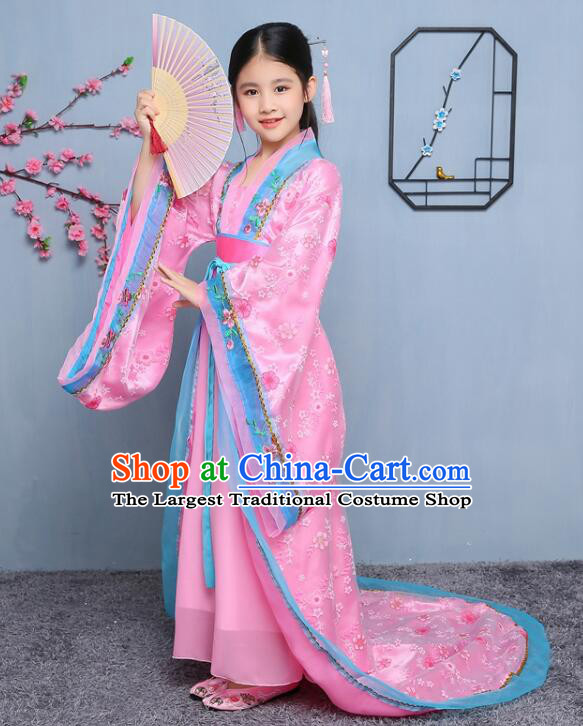 Chinese Tang Dynasty Princess Garment Costume Ancient Imperial Consort Pink Dress Empress Clothing for Children