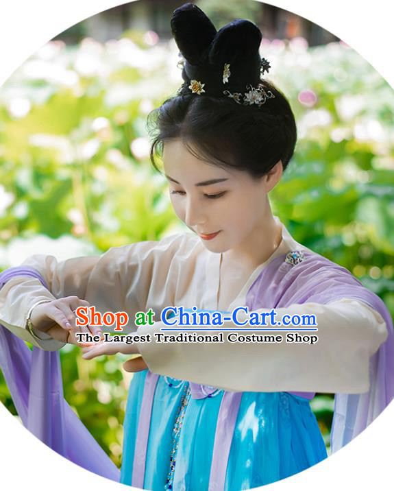 Chinese Tang Dynasty Princess Clothing Traditional Blue Hanfu Dress Ancient Palace Lady Garment Costumes