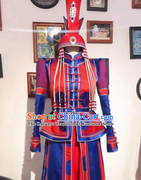 Handmade Wedding Costume Traditional Red Mongolian Robe Chinese Mongol Nationality Bride Dress