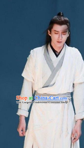 Chinese Wu Xia TV Series Heros Bai Chou Fei Costume Ancient Swordsman Clothing Traditional Knight White Garments