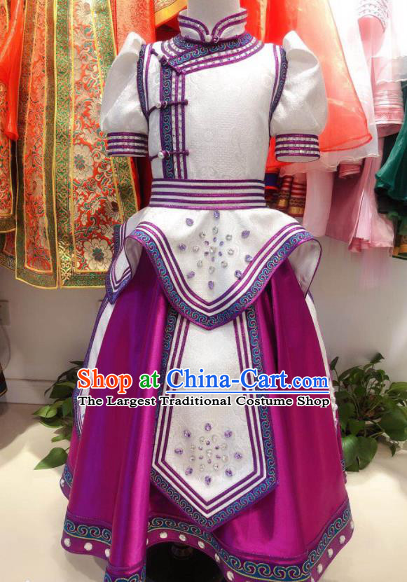 Chinese Mongolian Children Folk Dance Clothing Ethnic Festival Girl Dress Mongol Nationality Garment Costume