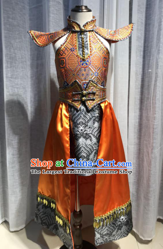 Chinese Mongolian Festival Dance Clothing Ethnic Costumes Mongol Nationality Girl Dress Garment