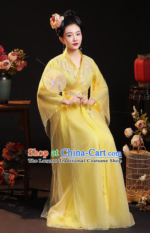 Chinese Ancient Young Mistress Clothing Traditional Yellow Hanfu Dress Song Dynasty Noble Beauty Costume