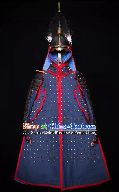 China Ancient Warrior Costumes Armor and Helmet Traditional Ming Dynasty General Clothing Complete Set