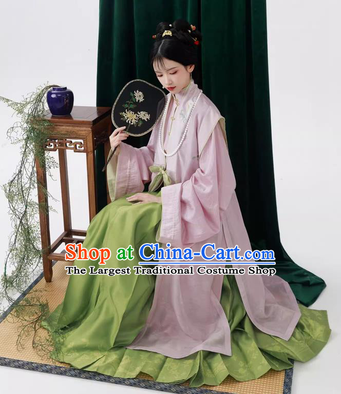 China Ming Dynasty Pink Vest Long Gown and Skirt Traditional Hanfu Ancient Noble Woman Costumes Complete Set