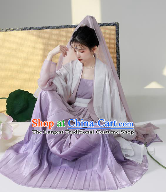 China Traditional Hanfu Song Dynasty Royal Princess Purple Dress Ancient Young Woman Costumes