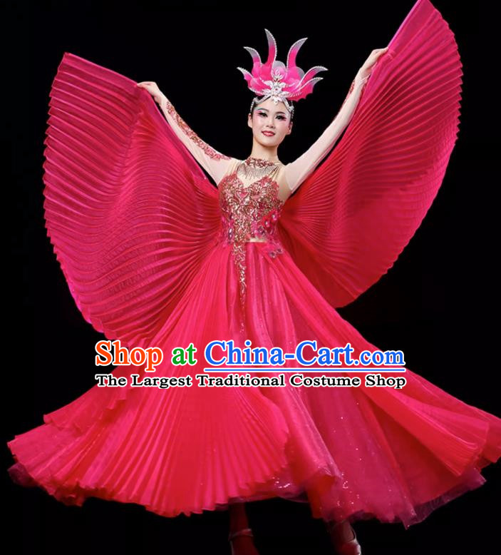 Rose Red Opening Dance Large Swing Skirt Dance Costume Large Party Stage Costume Performance Costume Long Skirt Tutu Skirt Wings