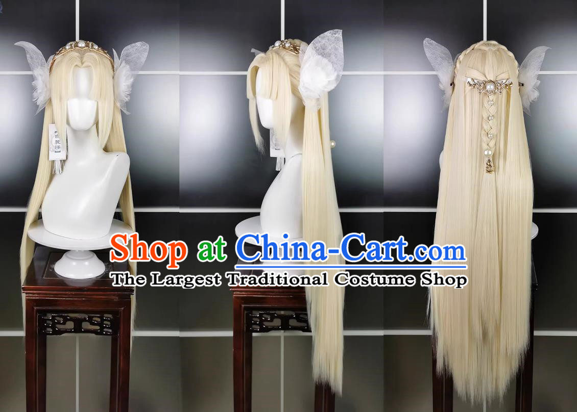 Bright Moon Butterfly Heart Fox Gold Loli Wig Headdress Jian San Cosplay Wig Headgear Blonde Hair