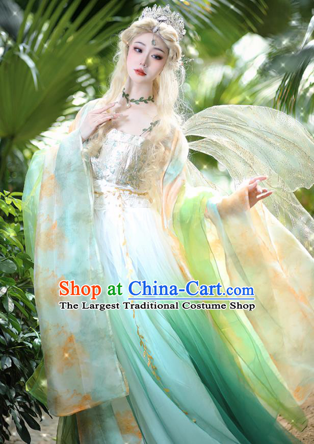 Fairy Si Teng Green Hezi Dress Queen Hanfu China Ancient Goddess Clothing