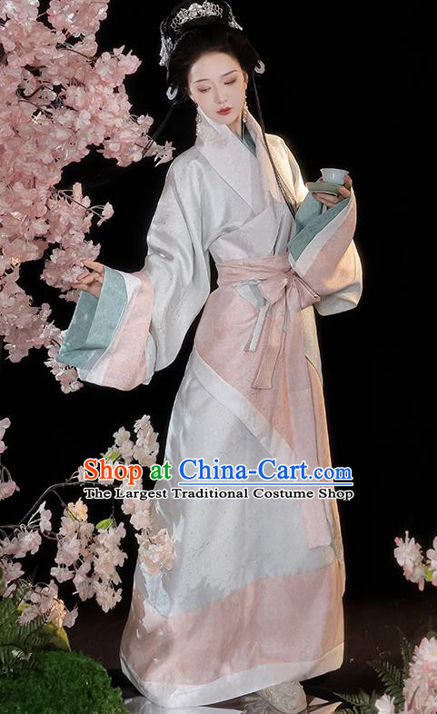 China Ancient Noble Woman Clothing Han Dynasty Princess Curving Front Robe Traditional Hanfu Costumes Complete Set