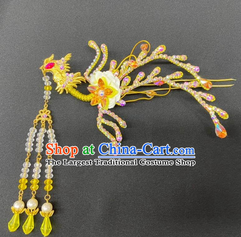 Golden Drama Costumes Ancient Costumes Shaoxing Opera Huangmei Opera Costumes Headdresses Accessories Miss Huadan Phoenix Hairpin