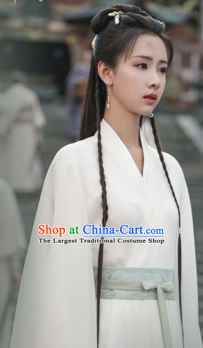 China Ancient Swordswoman White Costumes TV Series Mysterious Lotus Casebook Qiao Wanwan Replica Clothing