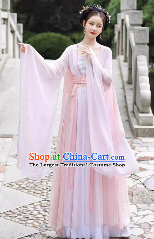 China Song Dynasty Woman Replicate Clothing Traditional Hanfu Fairy Pink Dress Ancient Clothing